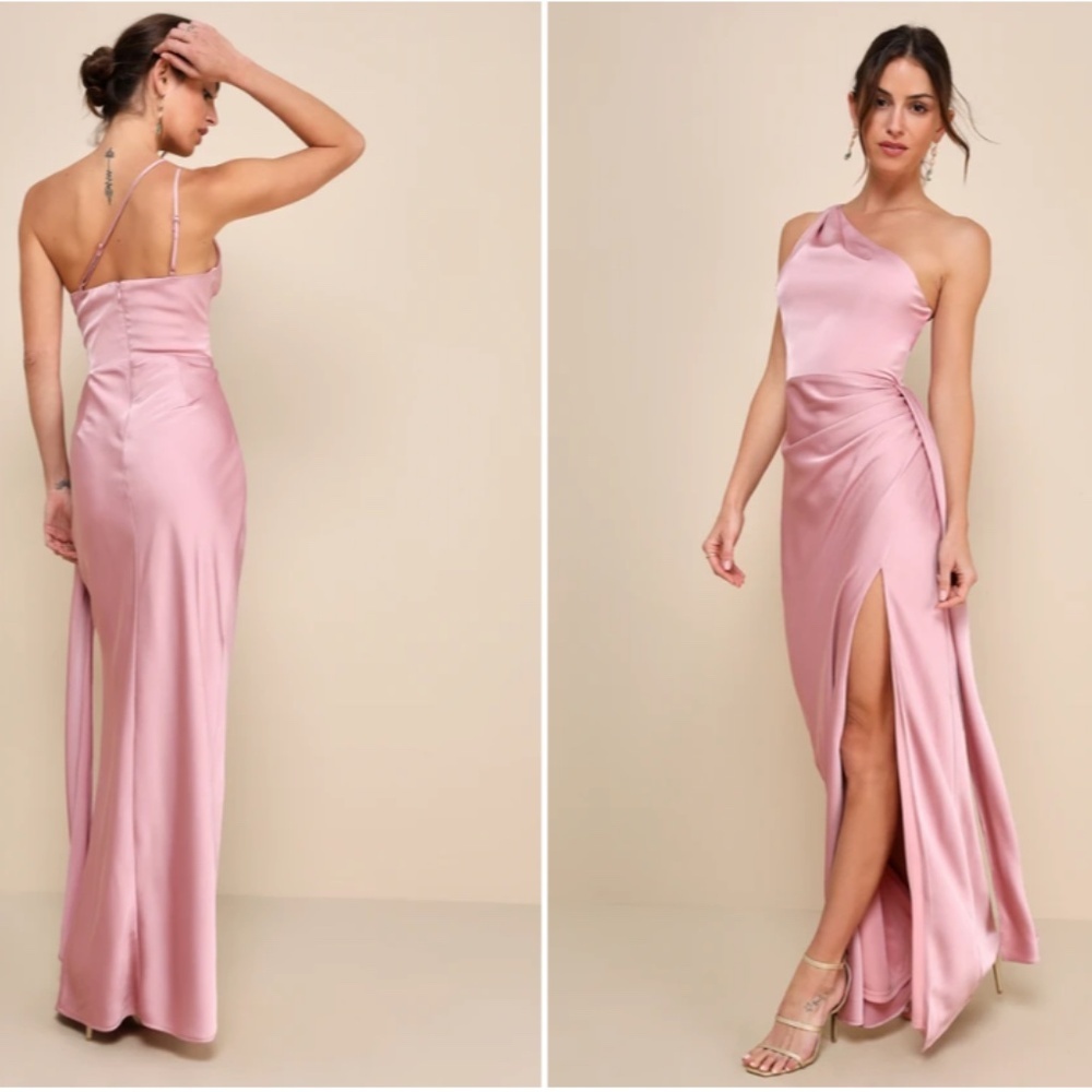 LULU's Sexy Prom Wedding Bridesmaid Elegant Satin One Shoulder Elegant Gown